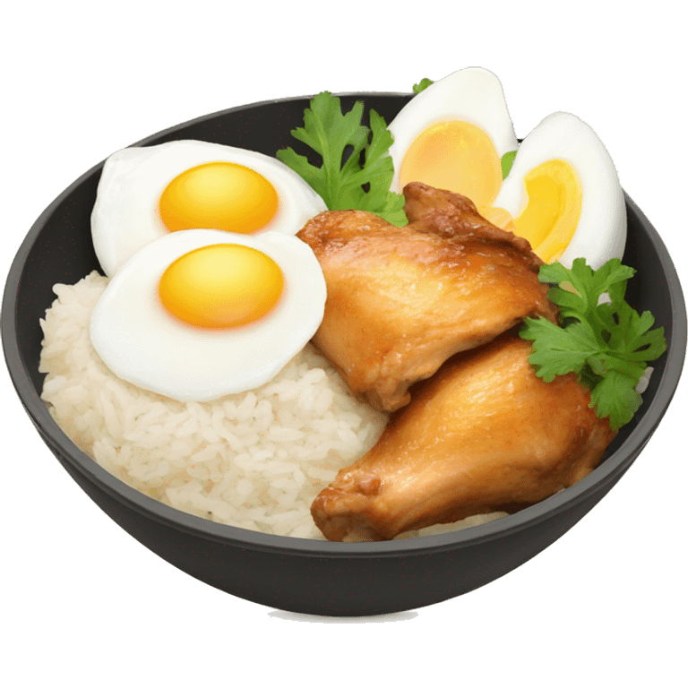 chicken thigh rice bowl with two eggs emoji