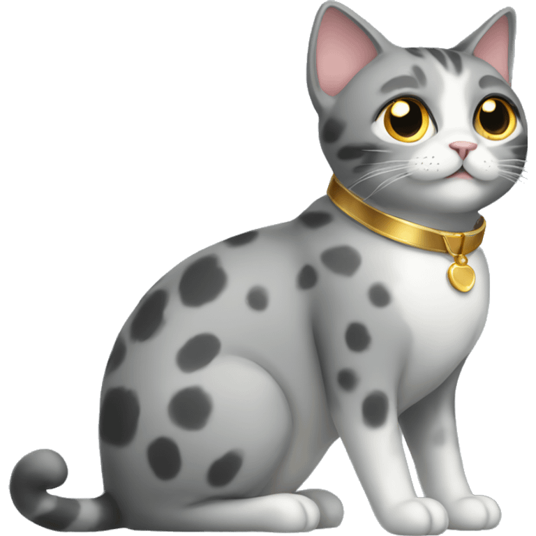 grey cat with spots with golden collar emoji