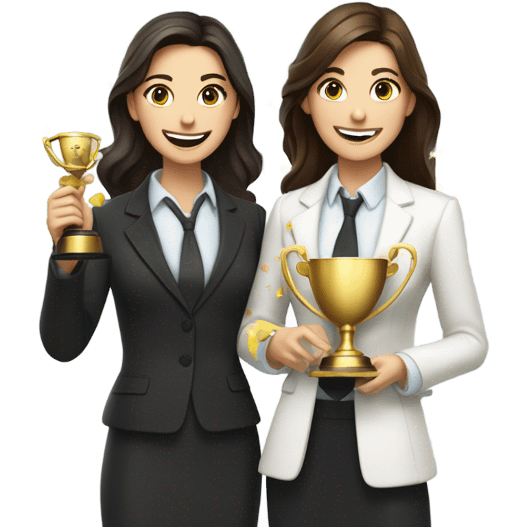 businesswoman two caucasian brunette girls celebrating emoji