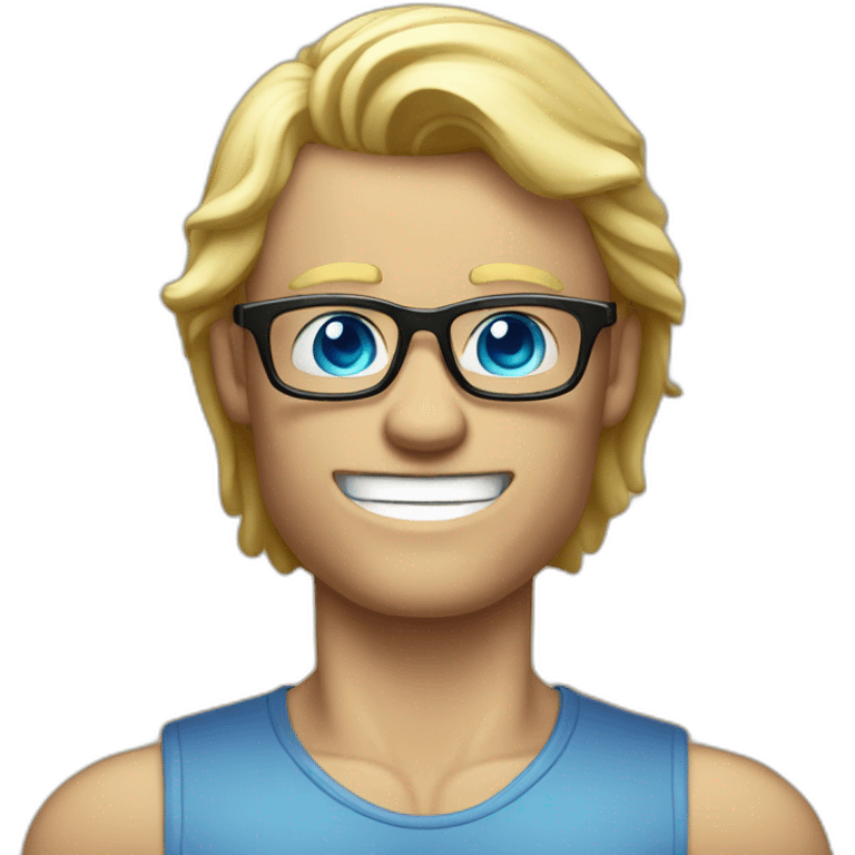 Blond man glasses muscle blue eyes eating big hazelnut emoji