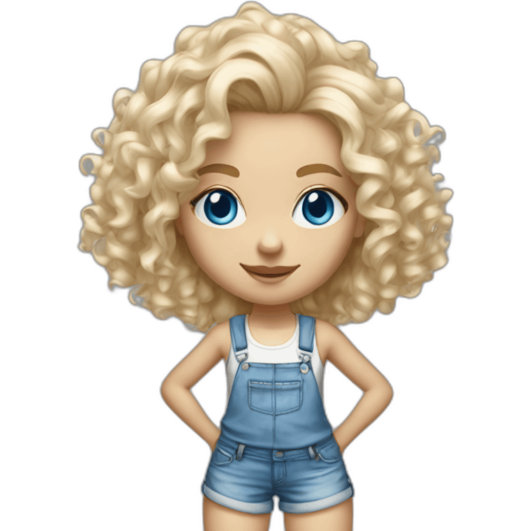 hyperrealist white long curly blonde hair blue eyes girl with tight jean short shorts and sneakers facing towards camera emoji