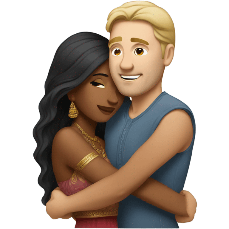 White guy hugging pretty indian girl emoji