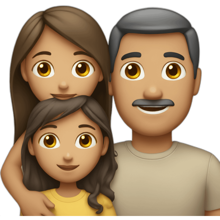 A girl hugs her parents (light skin color, dark hair) emoji