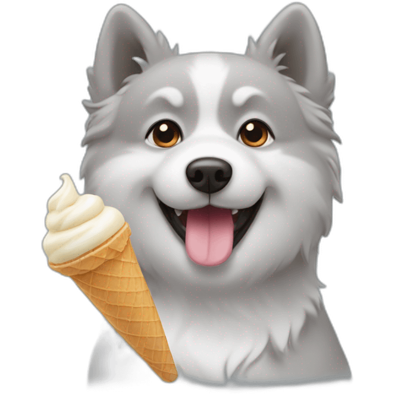 Gray Spitz dog eating ice cream emoji