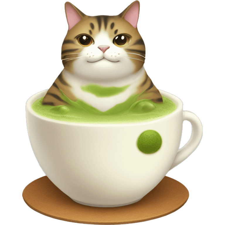 fat cat sitting in the matcha latte emoji