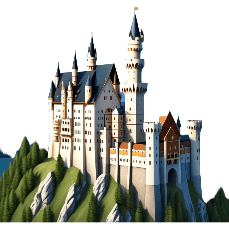 Cinematic Realistic Neuschwanstein Castle Landmark Emoji, depicted as the fairy‚Äêtale castle set against a mountainous backdrop rendered with dramatic lighting and intricate textures. emoji