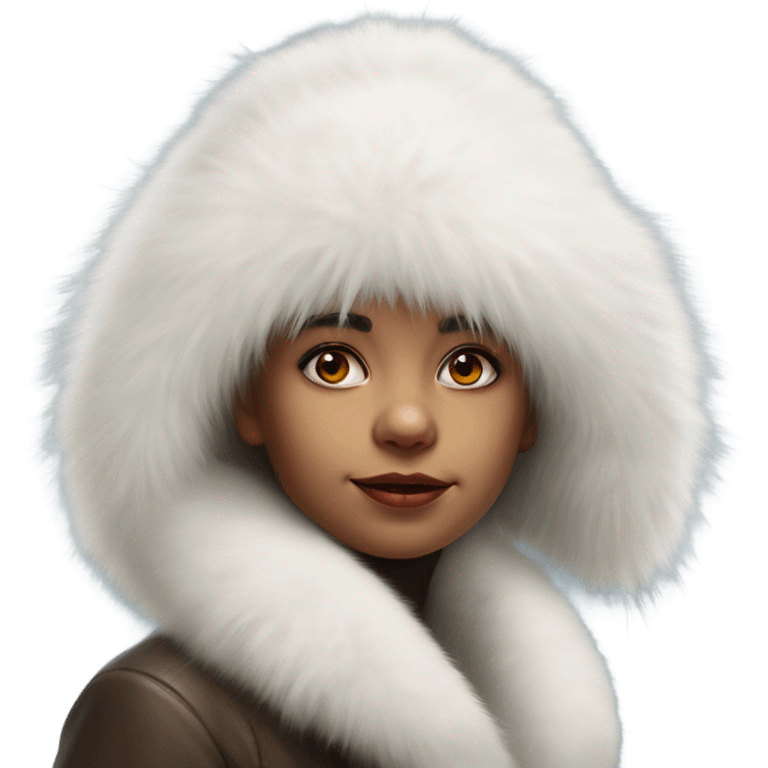 a girl with a white big fluffy fur hat Ada Gladys Killins, aestheticism, foto realistic, a character portrait emoji