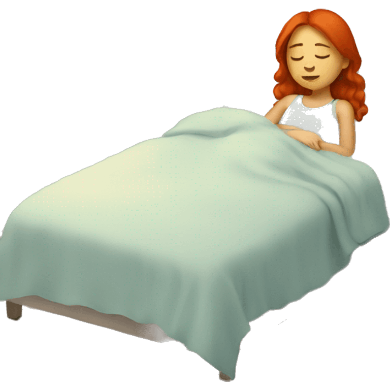 A red-haired girl sleeping on the bed  emoji