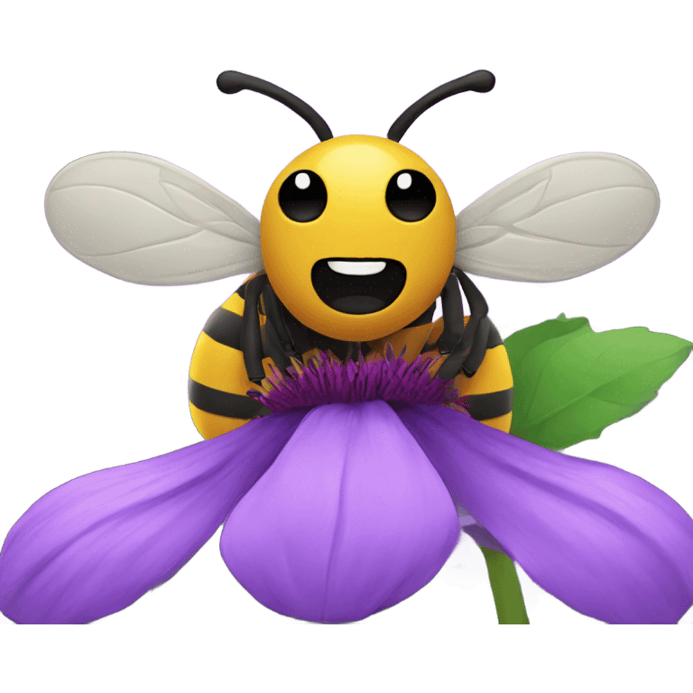 A bee sits on a purple flower emoji