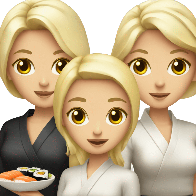 Sushi with 3 girls, two blonde one brunnette emoji