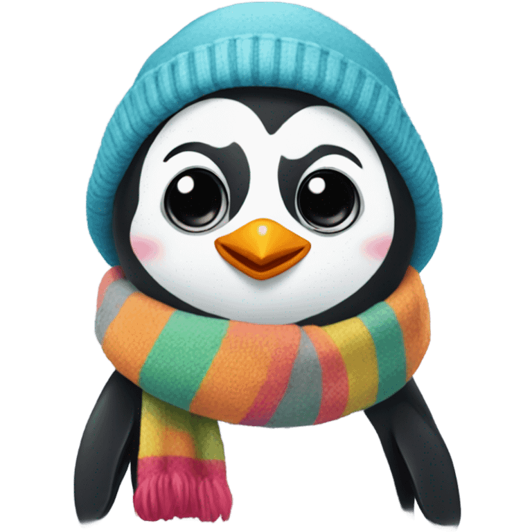 Penguin wearing a scarf and a hat emoji