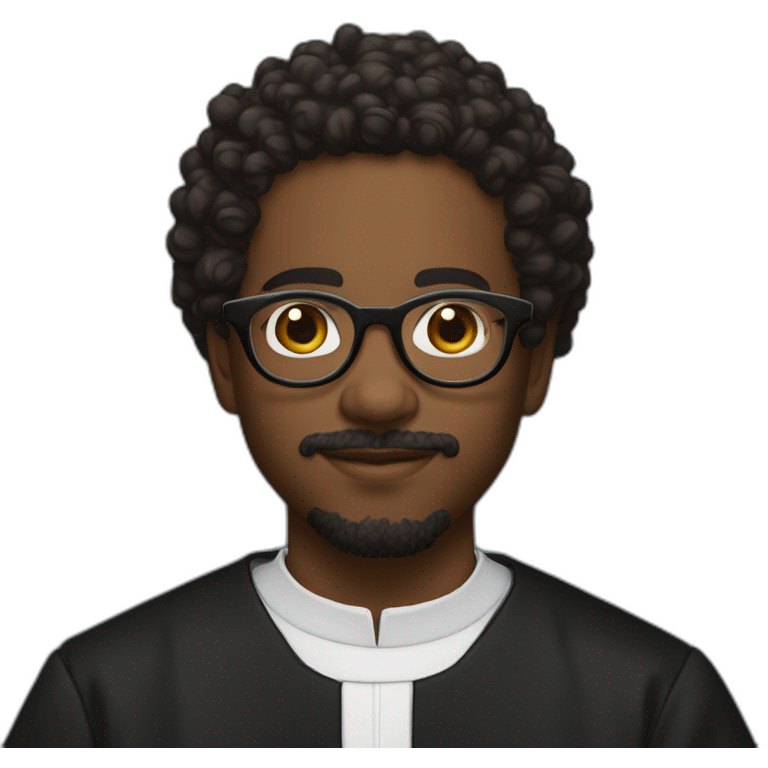 young black catholic priest beard, curly hair, with rounded glasses and clerygman emoji