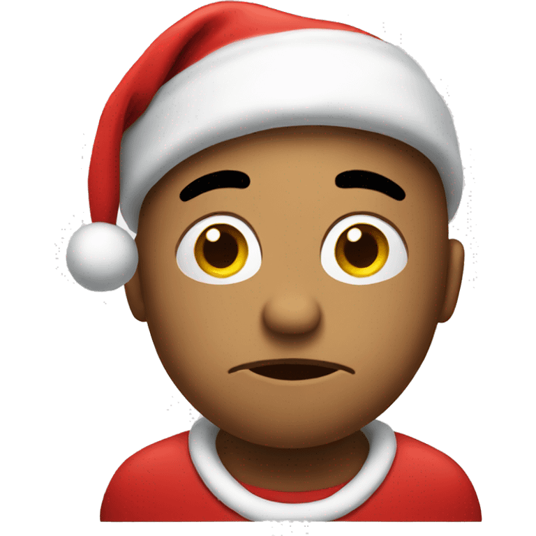 Sad emoji wearing a Santa hat emoji