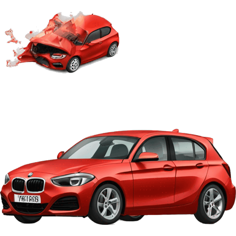 A bmw 1 series crashing into a red corsa emoji