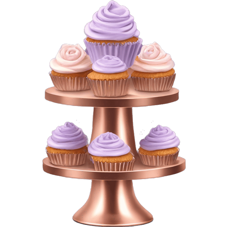 Realistic isolated rose gold layered Cupcake stand with lavender and rose gold macaroons on the stand. emoji