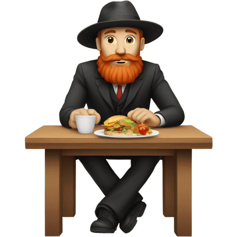 White guy with hat and read beard eating at a table alone  emoji