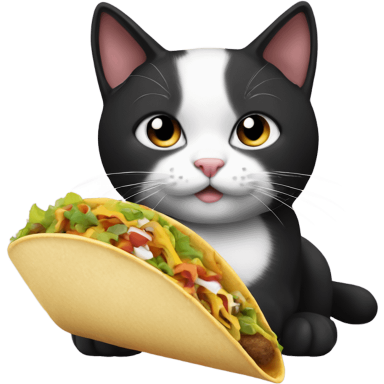 Black and white cat with a taco emoji