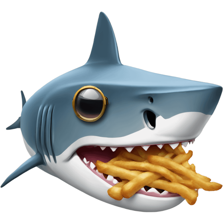 Shark wearing sunglasses eating fried emoji