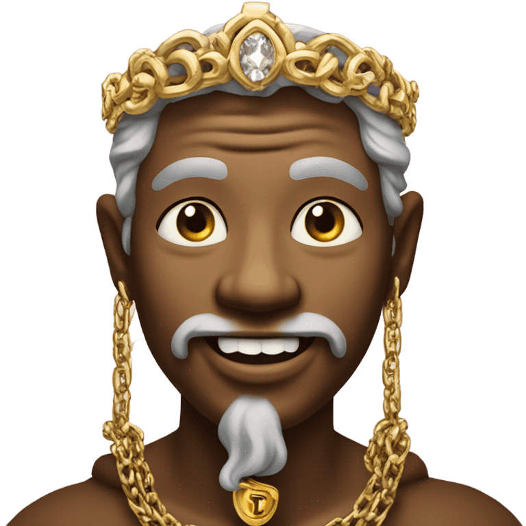 A god wearing god chains has gold teeth and various diamonds  emoji