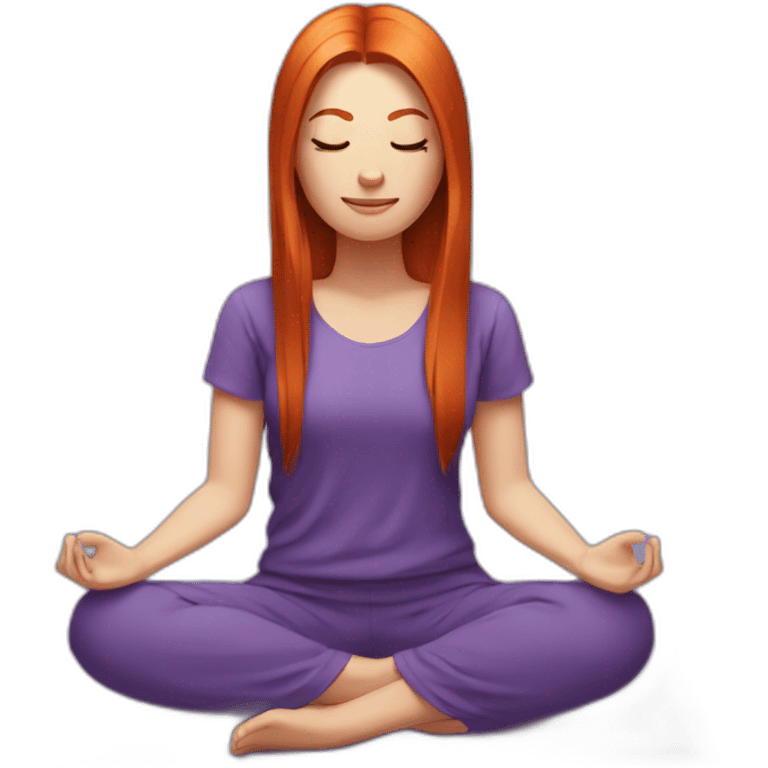 redhead white woman long medium straight hair, meditating on a violet blanket emoji