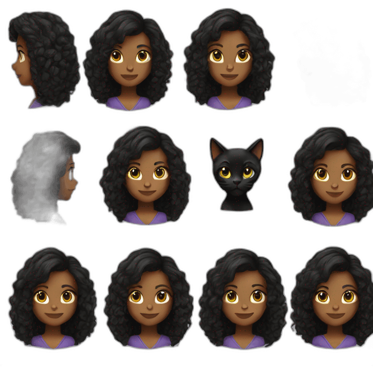 woman brown skin long hair black cat emoji