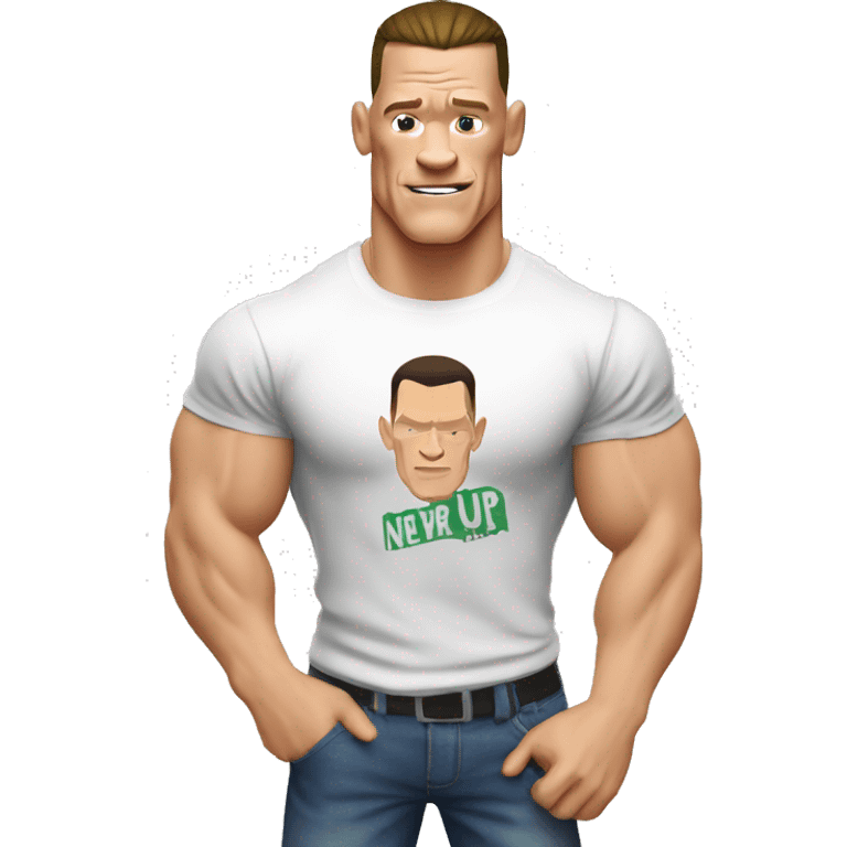 John Cena with a t shirt with write on never give up  emoji