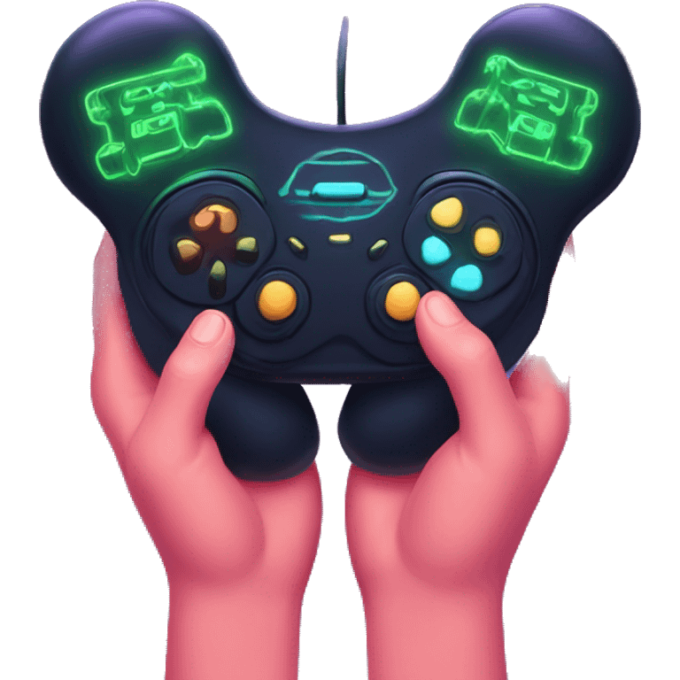 joystick in hands neon emoji