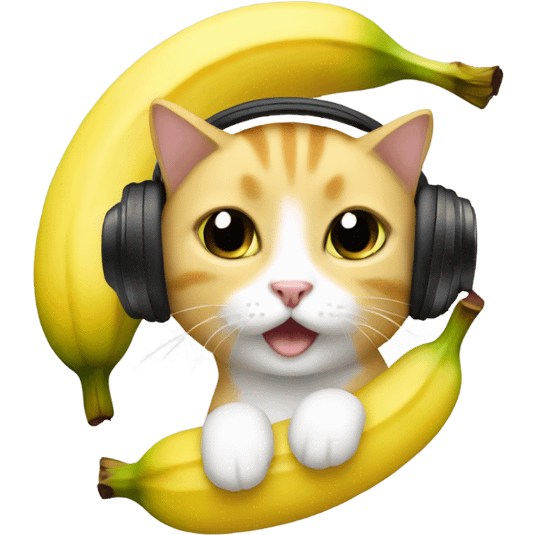 I want a cat with headset crying in a banana form emoji