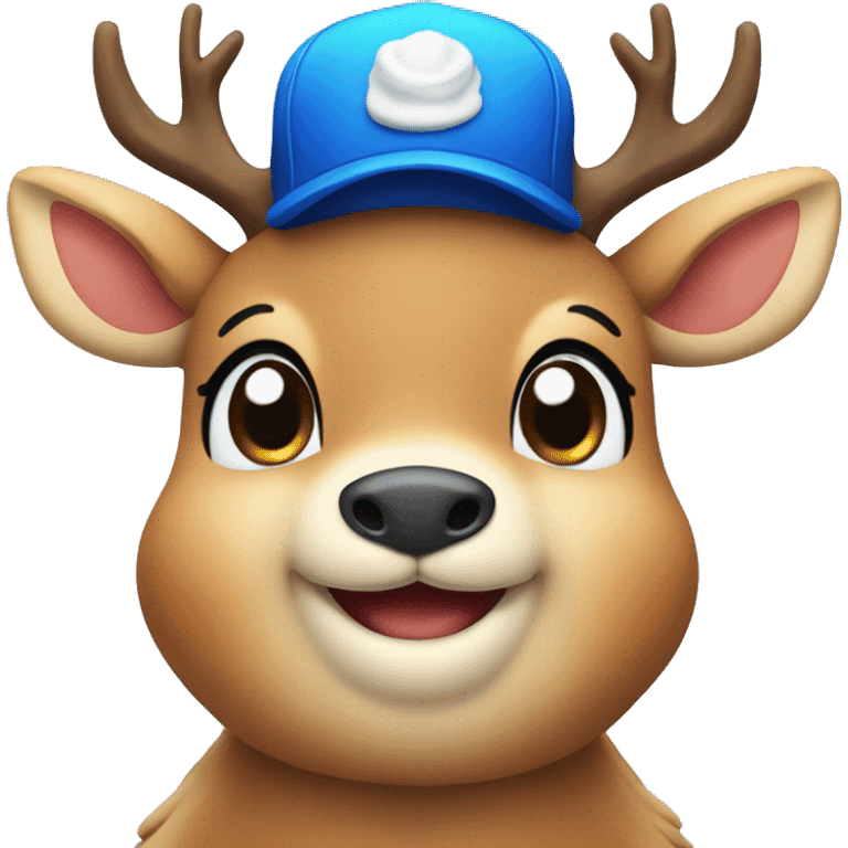 Chubby deer smiling with a blue hat emoji