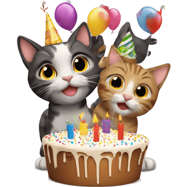 4 cats celebrating birthdays emoji