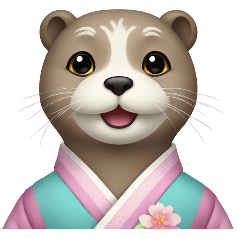 An otter face dressed in pastel-colored traditional Korean hanbok emoji