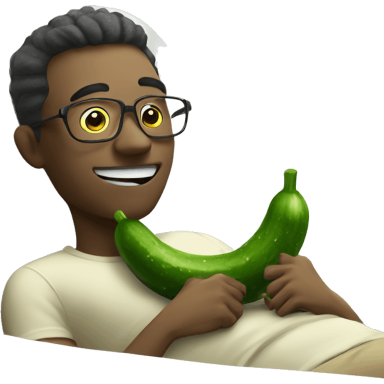 Smiley relaxing wearing cucumbers emoji