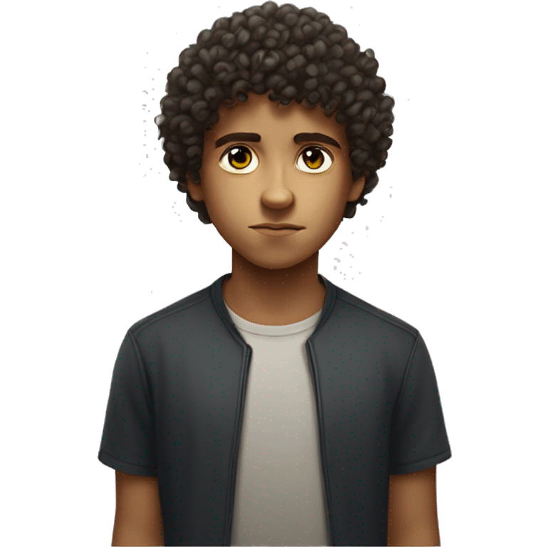 curly haired boy portrait serious emoji