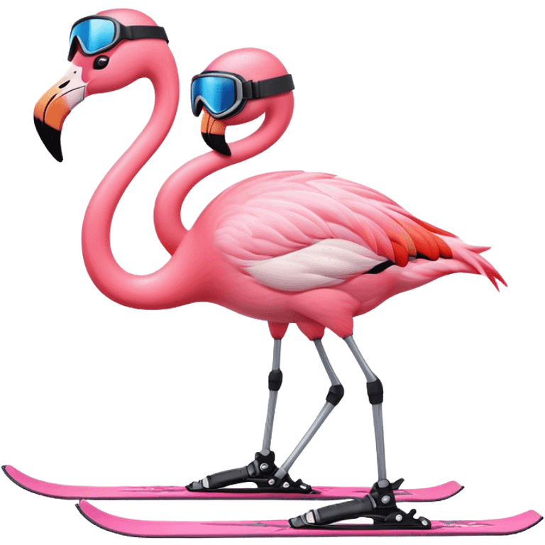 A Skiing Flamingo with ski helmet on the head , wearing ski goggles , ski and ski boots emoji