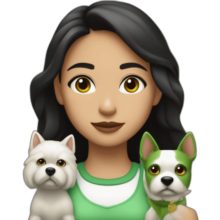  Chica morena con ojos verdes y perro blanco y manchas negras  emoji