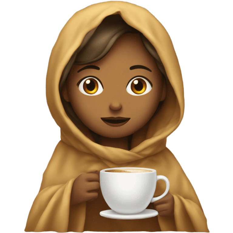 girl inside a blanket sipping coffee eyes closed emoji