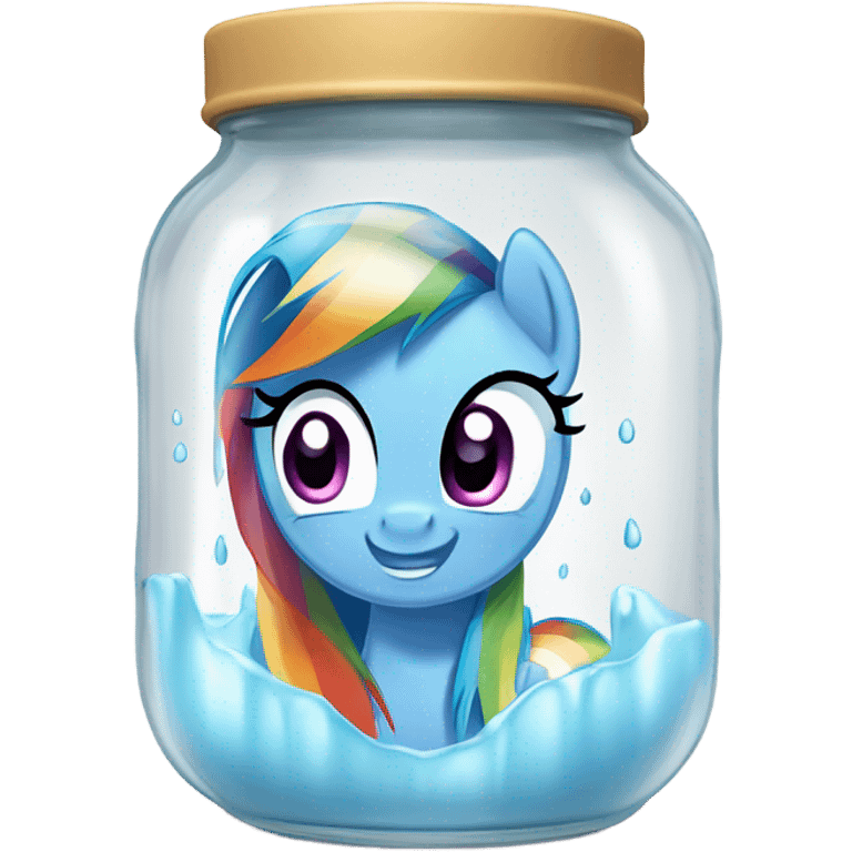 Rainbow Dash crying in a jar with milk at the bottom of the jar emoji