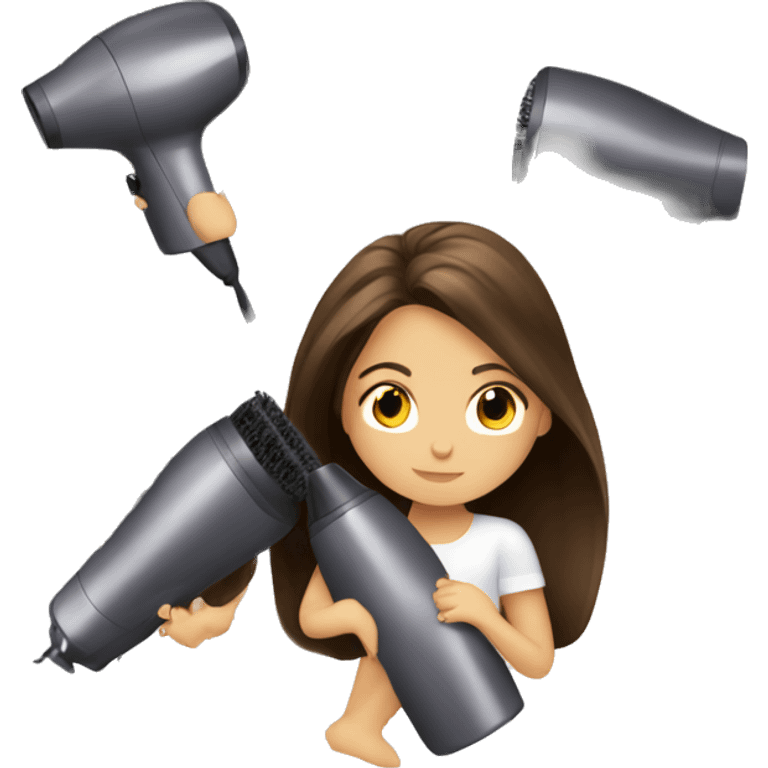 Brunette girl blow drying hair emoji