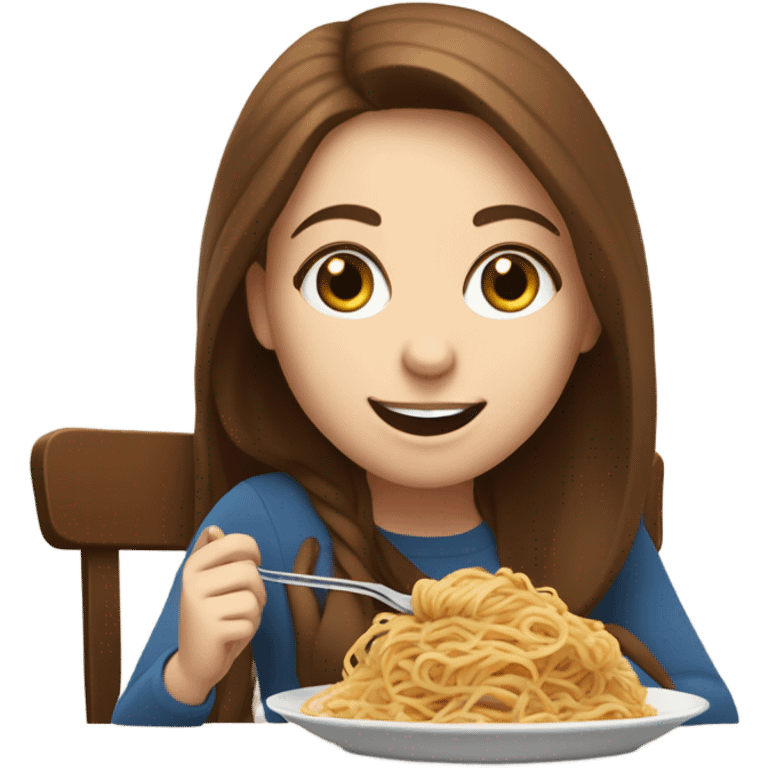 White girl blue eyes brown hair eating spaghetti  emoji