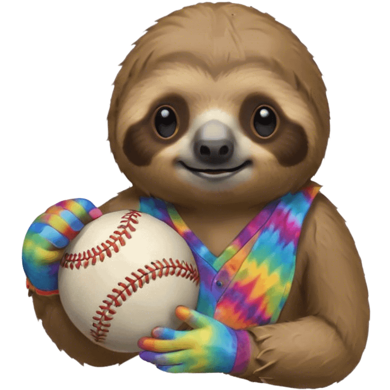 Sloth holding a Baseball in a tie dye glove emoji