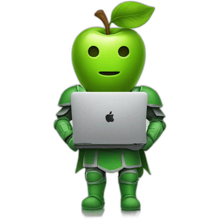 green apple knight, holding laptop emoji