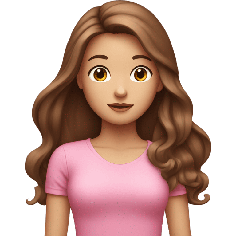 Long brown hair girl with back eyes and pink top emoji