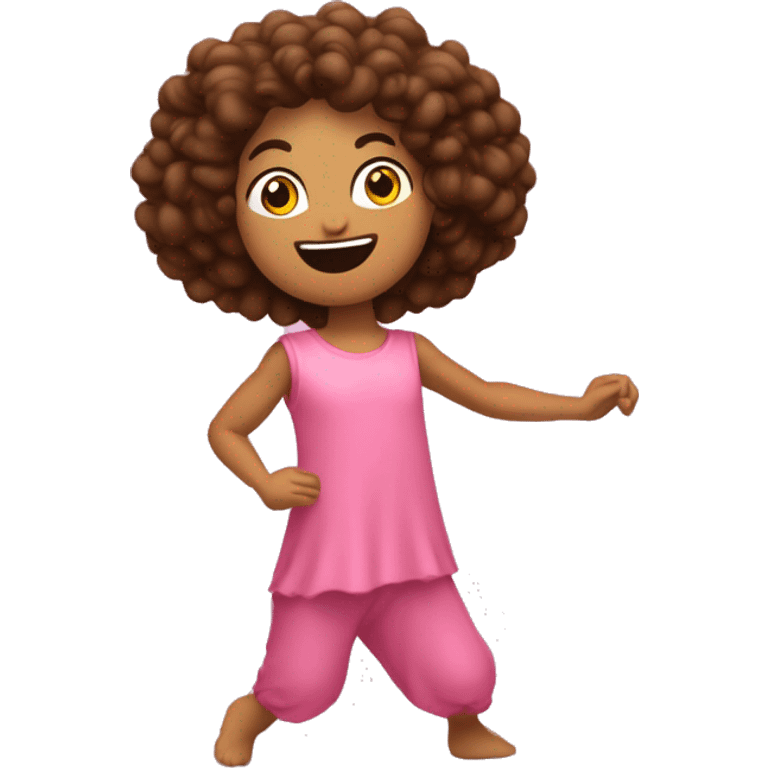 garota vestindo rosa dançando funk com as mãos no joelho emoji