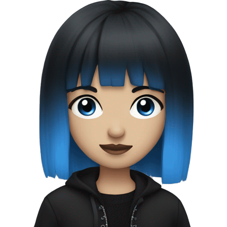 Black hair blue eyes goth with bangs emoji