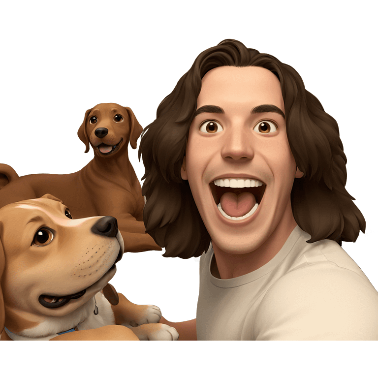 smiling boy with dog indoors emoji