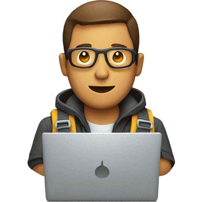 man with laptop and gear icon on the side emoji