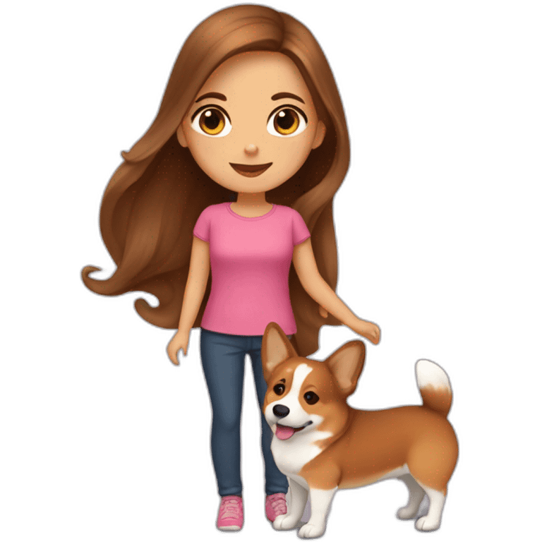 girl with long brown hair with corgi emoji