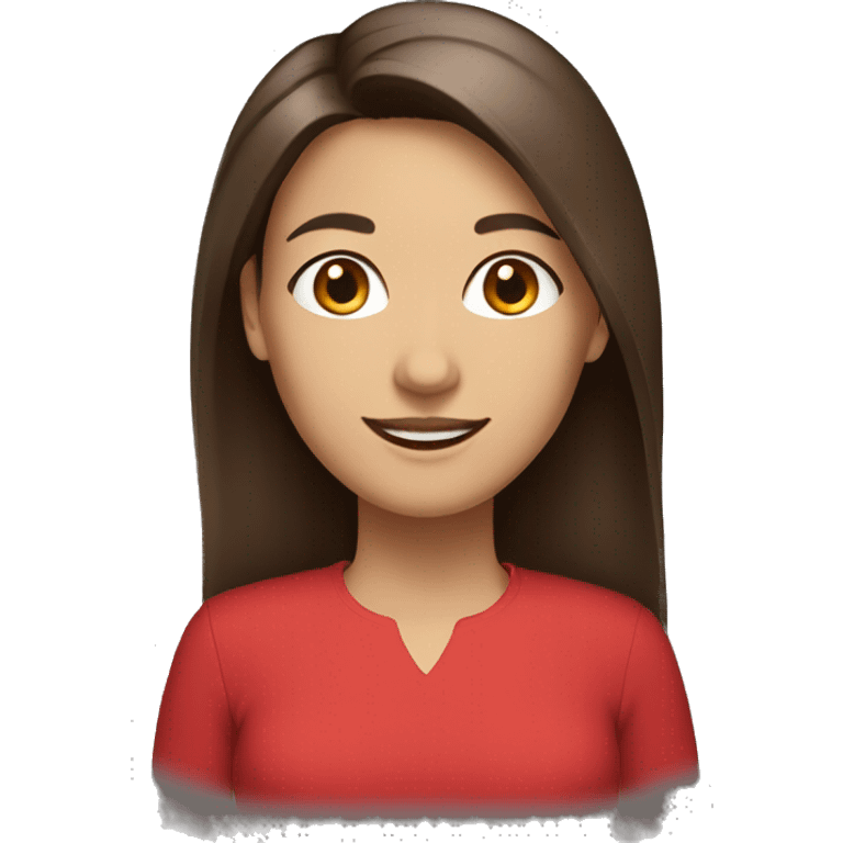 smiling woman with light to medium skin, straight dark brown hair with middle part red shirt  emoji