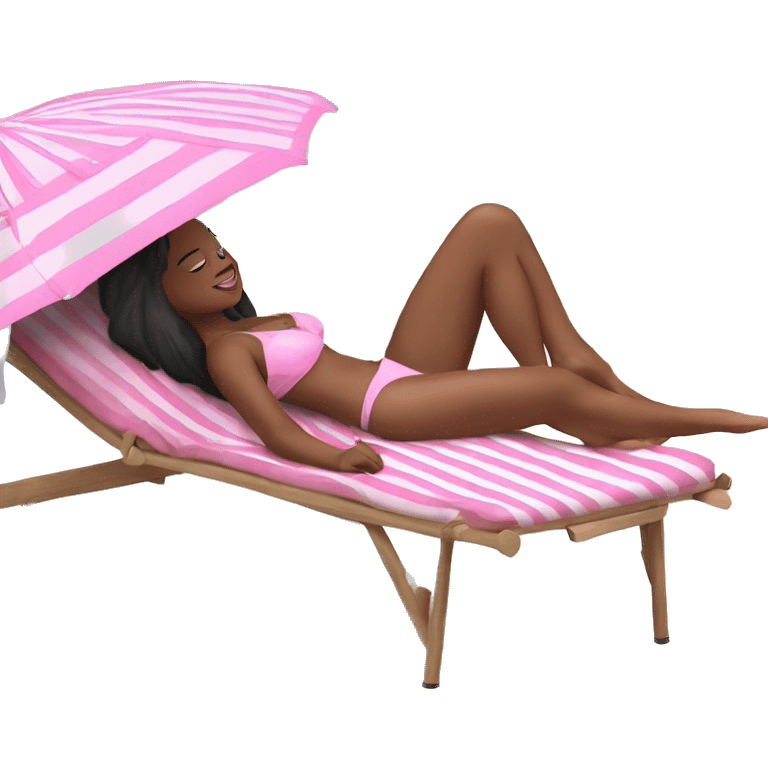 Girl lounging with feet up by the pool with pink stripe umbrella emoji