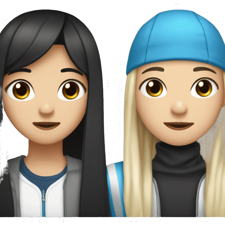 asian teenage boy with black  hair with ear piercings and white teenage girl with long blonde straight hair and blue eyes kissing  emoji